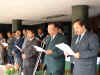 Meghalaya CM, Dr D D Lapang leading the pledge taking ceremony at a function to mark the observance of 'Anti Terrorism Day' at the Front courtyard of the Meghalaya Secretariat, Shillong on May 20, 2005