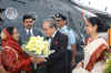 Her Excellency the President of India Smti Pratibha Patil being presented a bouquet of flowers by the Meghalaya Governor, Shri R S Mooshahary on her arrival at the ALG Helipad