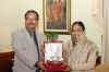 Her Excellency the President of India, Smti Pratibha Devisingh Patil presenting a gift the Meghalaya CM, Dr Donkupar Roy at Raj Bhavan, Shillong