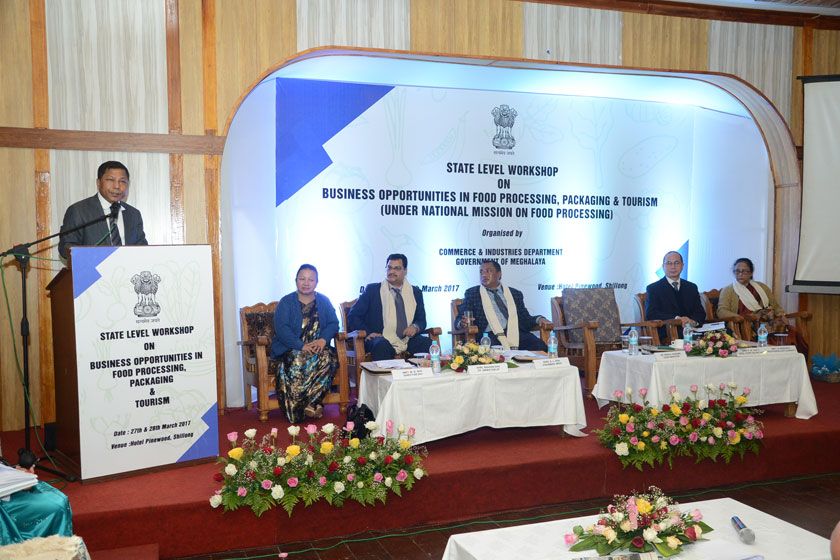 Chief Minister Dr.Mukul Sangma during his address on the concluding day of the two-day State Level Workshop on Business Opportunities in Food Processing, Packaging and Tourism