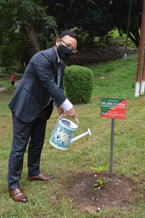 Forest & Environment Minister, Shri James P K Sangma plants trees as part of the World Environment Day 2021 Celebration at Wards Lake Shillong