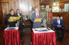  Mr. Rowell Lyngdoh being administered the oath of office as Protem  Speaker by the Governor of Meghalaya, Mr. R S Mooshahary