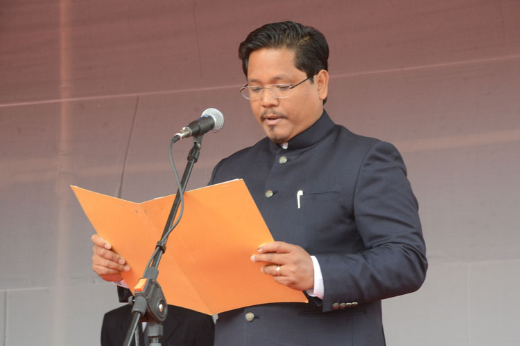 Shri. Conrad Sangma being sworn -in as the Chief Minister of Meghalaya on 06-03-2018