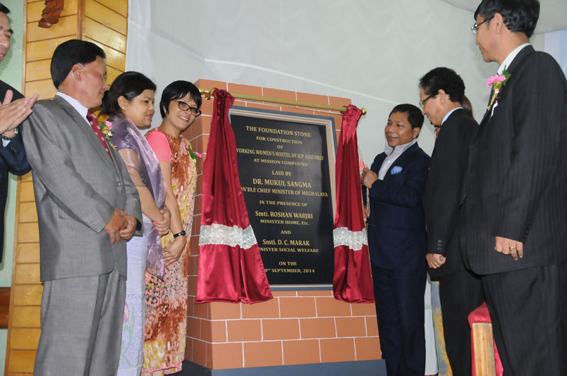 Meghalaya CM Dr Mukul Sangma unveiling the plague for construction of KJP Working Women Hostel at Jaiaw