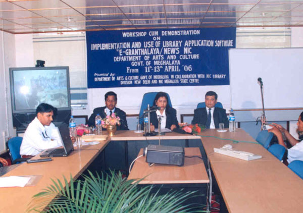 Smti. Deborah C. Marak, Meghalaya Minister, Arts & Cuture inaugurating a 3-day workshop-cum-demonstration on Implementation and use of Library Application software (e-Granthalaya/NewsNIC) at the Conference Hall of NIC
