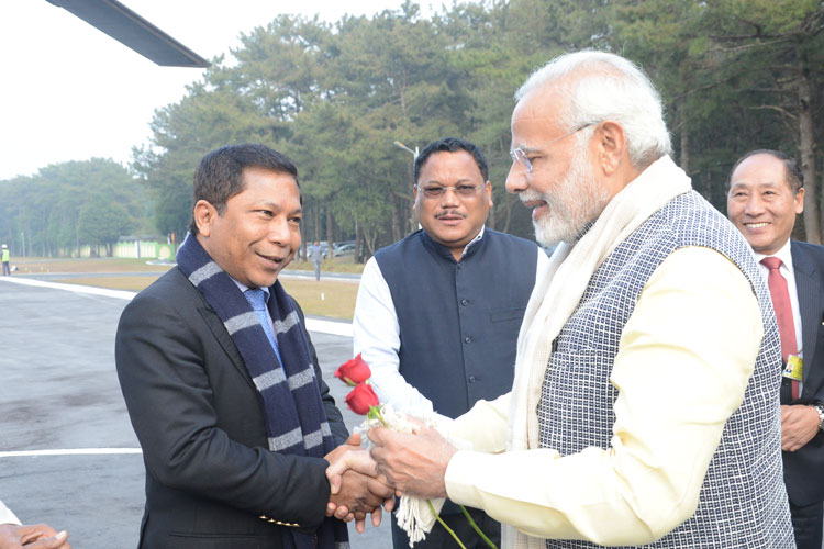 Meghalaya Chief Minister, Dr. Mukul Sangma seeing off Prime Minister of India, Shri Narendra Modi before his departure from ALG, Upper Shillong on 16-12-2017