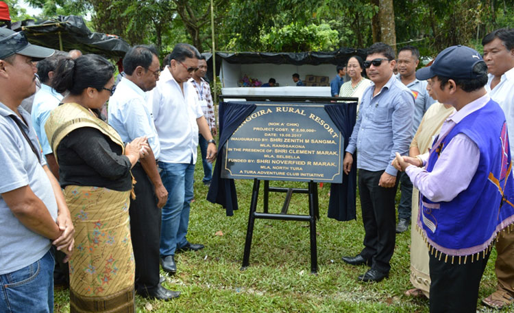 Shri.Zenith Sangma, Minister for Sports & Youth Affairs along with other dignitaries unveiling the plaque for Ranggira Rural Resort at Kemregre, Babadam on 19-08-2017