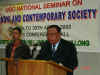 Meghalaya Chief Minister, Dr D D Lapang speaking at the inaugural function of the UGC National Seminar on Gandhi and Contemporary Society at the NEHU Conference Hall, Permanent Campus, Umshing on April 28, 2005